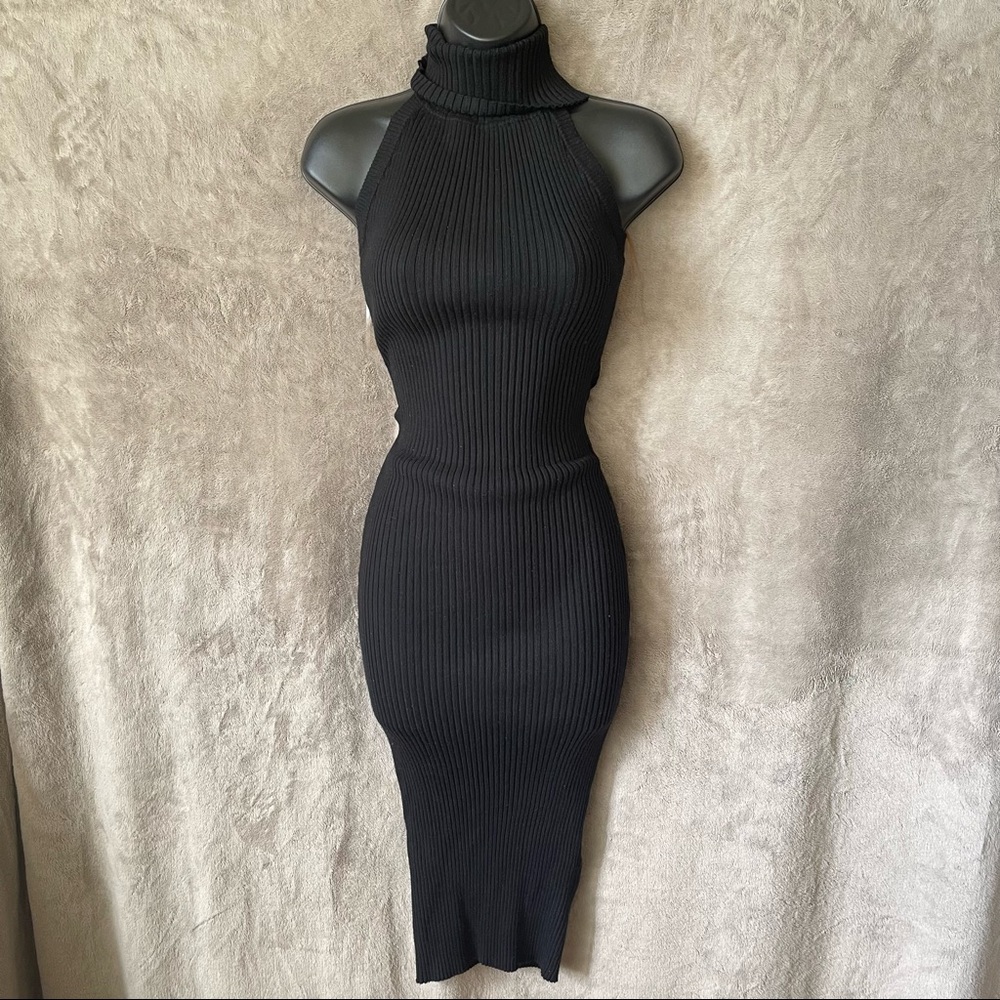 Windsor Black Open Back Sleeveless Turtleneck Sweater